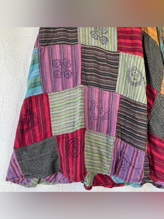 Patchwork Wrap Around Skirt Boho Hippie 100 Cotton Maxi Skirts One Size Nepal OS - Picture 13 of 16
